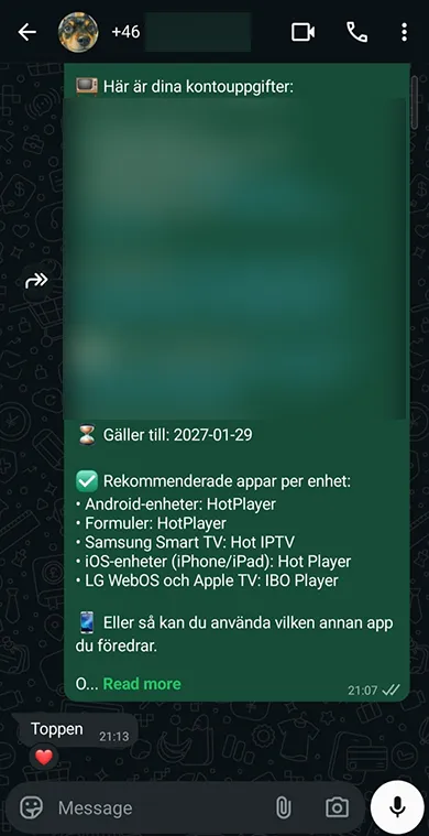 TV Sverige kundrecension via WhatsApp