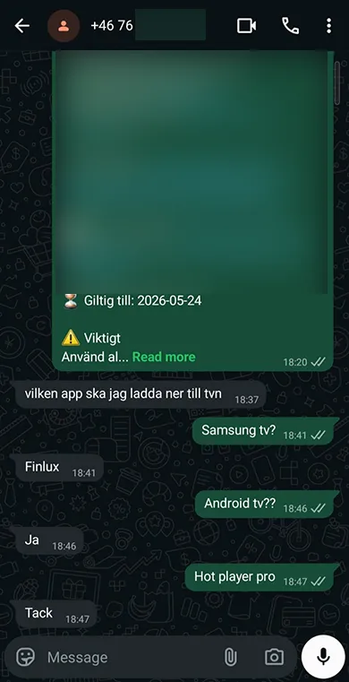 TV Sverige kundrecension via WhatsApp