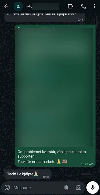 TV Sverige kundrecension via WhatsApp